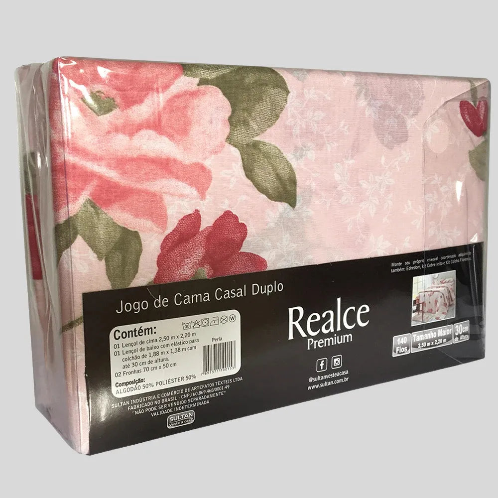 Jogo de Cama Casal Duplo Realce Premium Floral 140 Fios – Vit Magazine