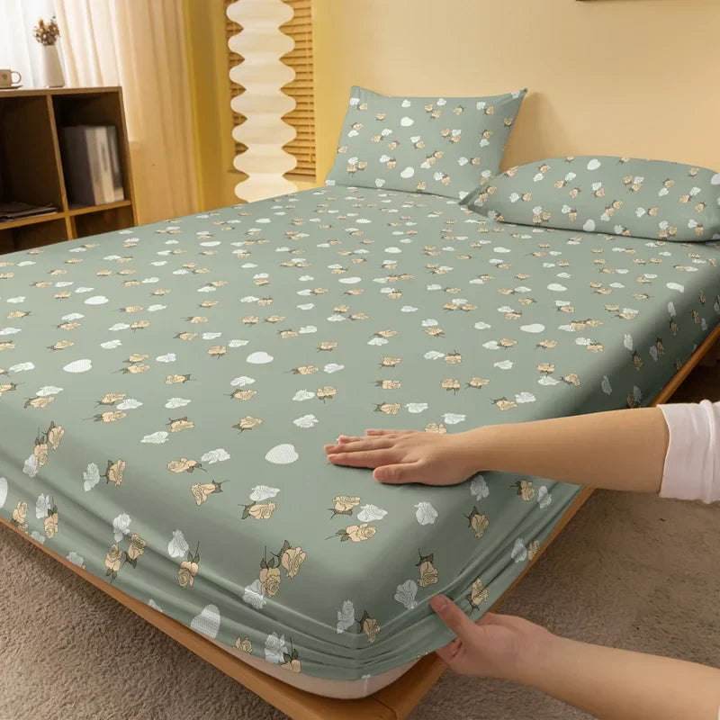 Lençol-com-Elástico-Estampado-Floral Moderno-100%-Poliéster-Atene