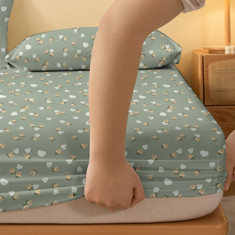 Lençol-com-Elástico-Estampado-Floral Moderno-100%-Poliéster-Atene