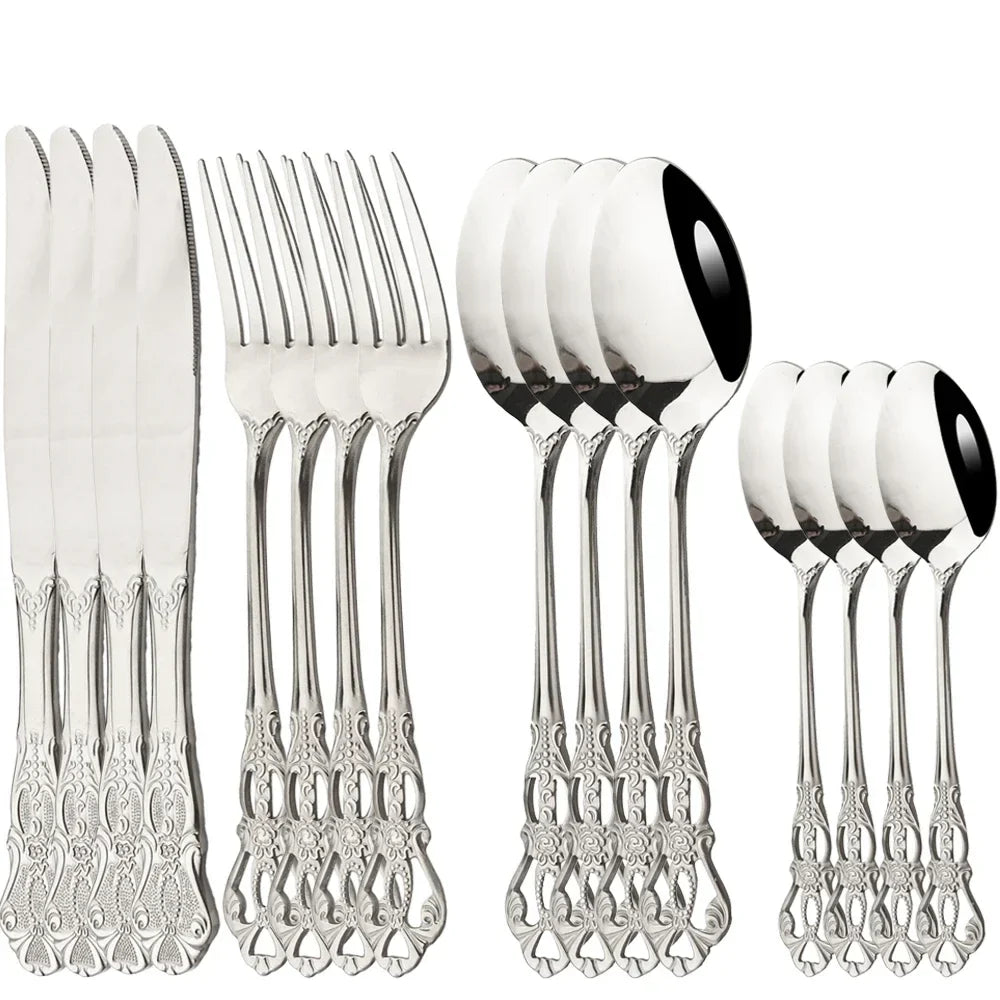 Jogo de Talheres Dourado Vintage 16 Peças em Aço Inoxidável - Vit Magazine